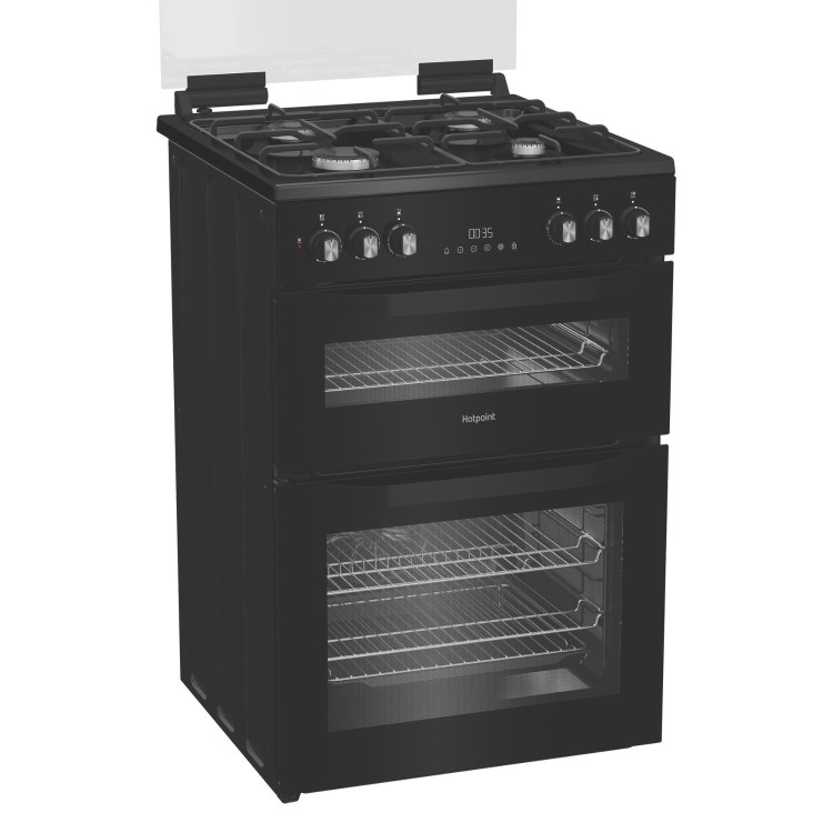 Hotpoint 60cm Dual Fuel Cooker with Glass Lid - Black