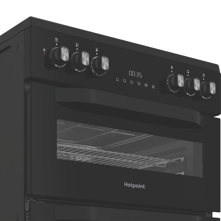 Hotpoint 60cm Dual Fuel Cooker with Glass Lid - Black
