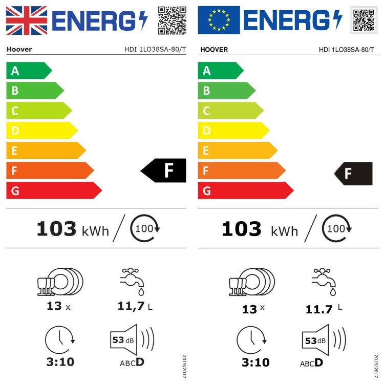 Hoover Dynamic Integrated Dishwasher - Silver Control Panel
