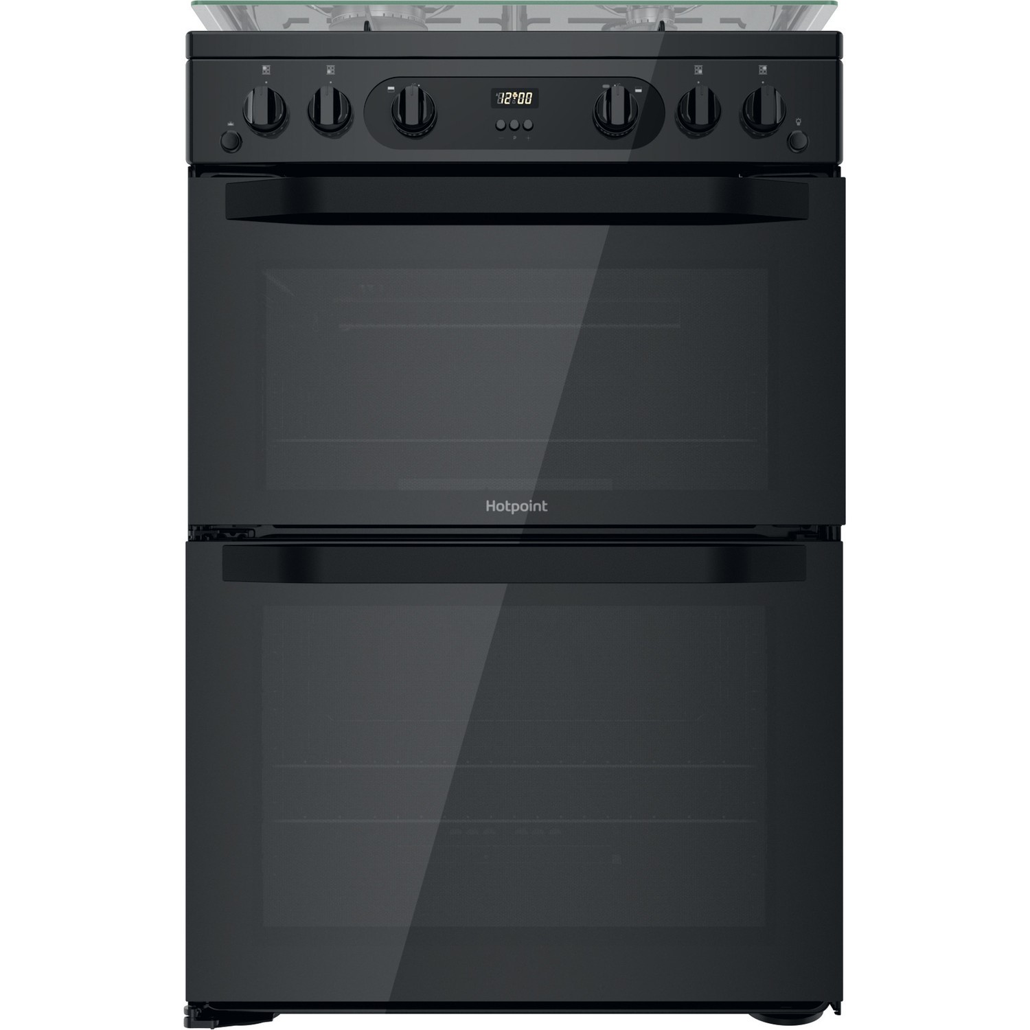 Hotpoint 60cm Double Oven Gas Cooker with Lid and Assisted Cleaning - Black