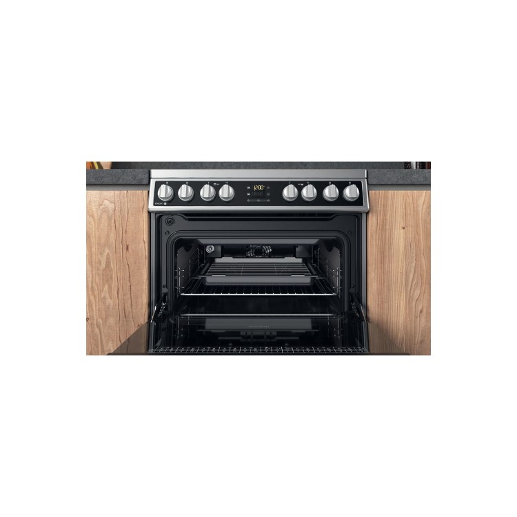 Refurbished Hotpoint HDM67V8D2CX 60cm Double Fan Oven Electric Cooker Stainless Steel