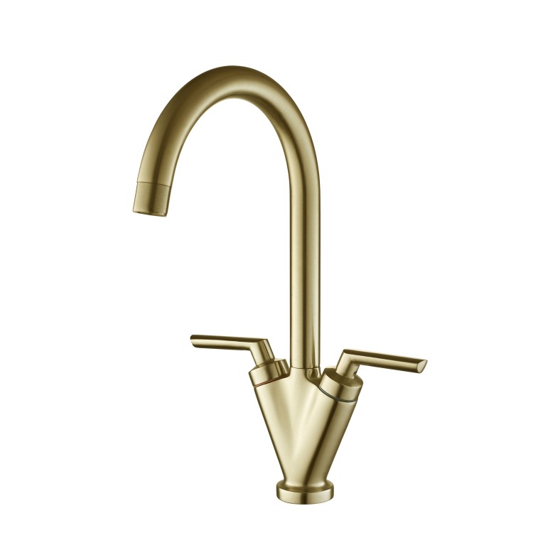 Brushed Brass Dual Lever Kitchen Mixer Tap - Essence Hector