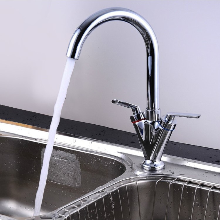 Chrome Dual Lever Monobloc Kitchen Mixer Tap - Essence Hector