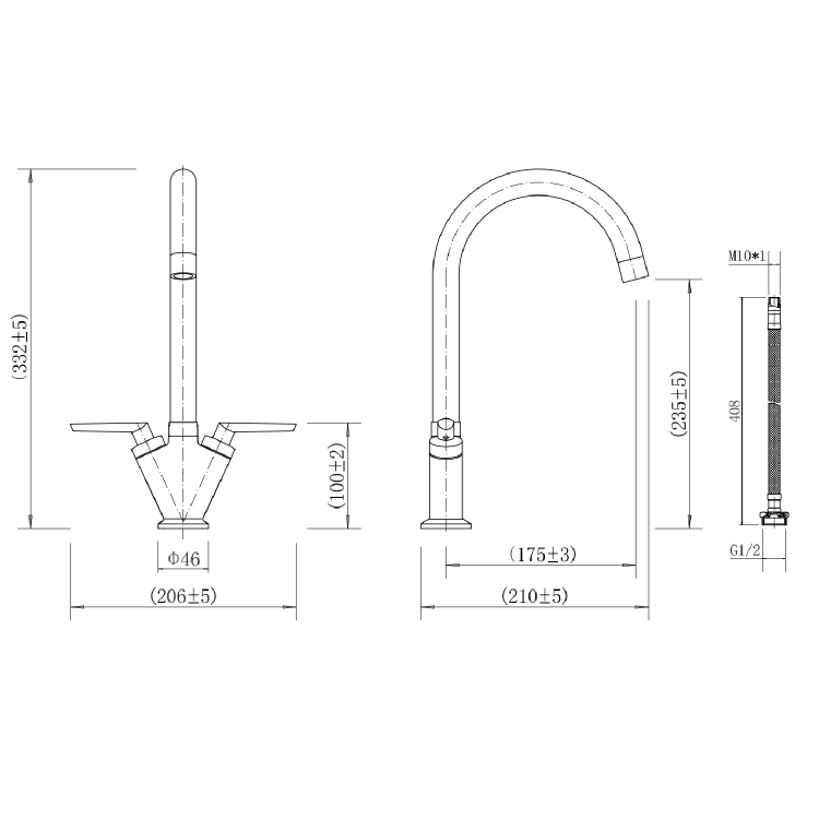 GRADE A1 - Twin Lever Chrome Monobloc Kitchen Sink Mixer Tap - Hector