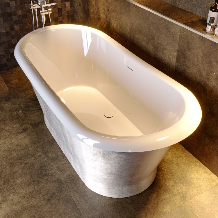 GRADE A1 - Silver Effect Freestanding Double Ended Bath 1690 x 800mm - Helmsley