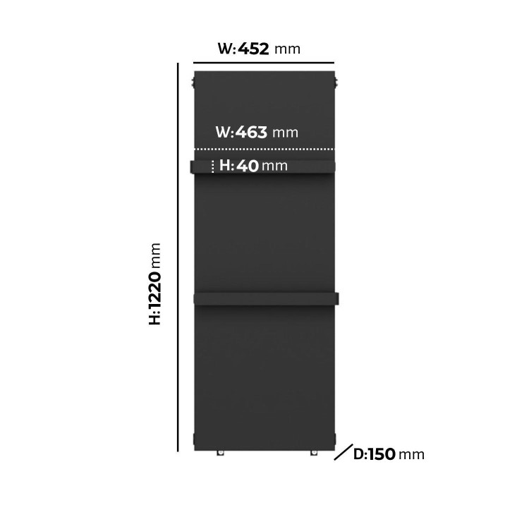 Black Vertical Panel Radiator with Towel Bars 1220 x 452mm - Hesperia