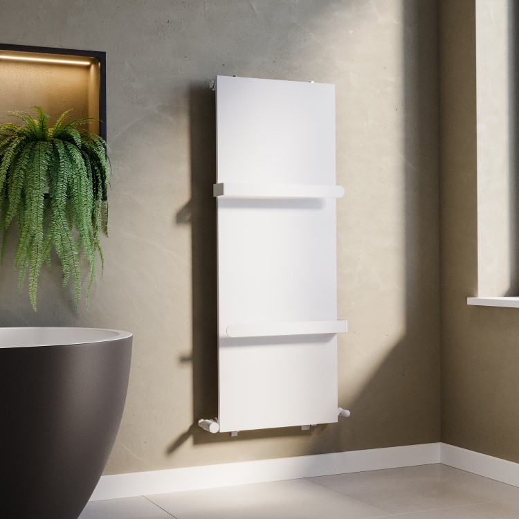 White Vertical Panel Radiator with Towel Bars 1220 x 452mm - Hesperia