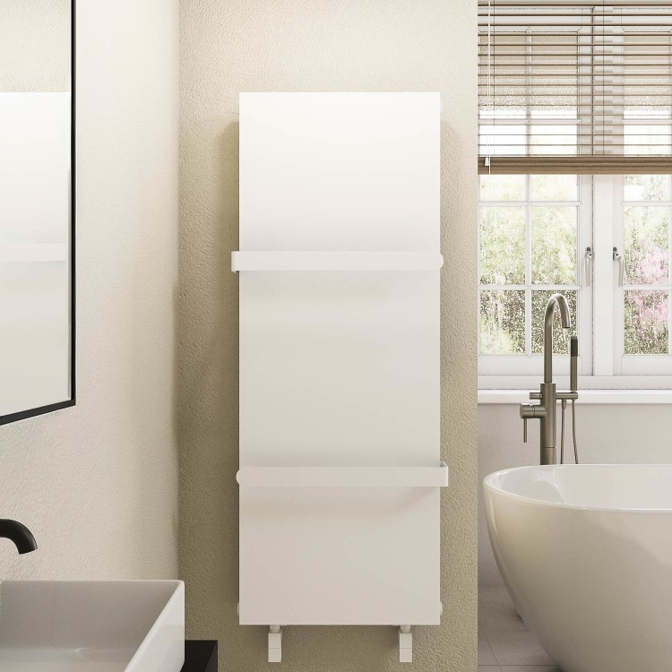 ONLY OPENED - White Vertical Panel Radiator with Towel Bars 1220 x 452mm - Hesperia