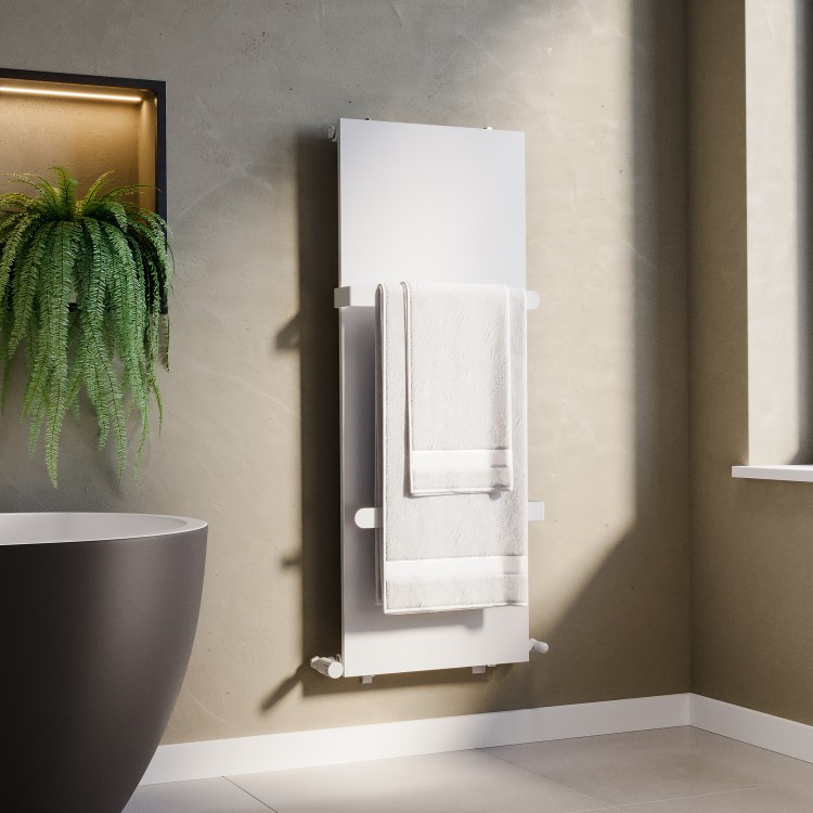 White Vertical Panel Radiator with Towel Bars 1220 x 452mm - Hesperia
