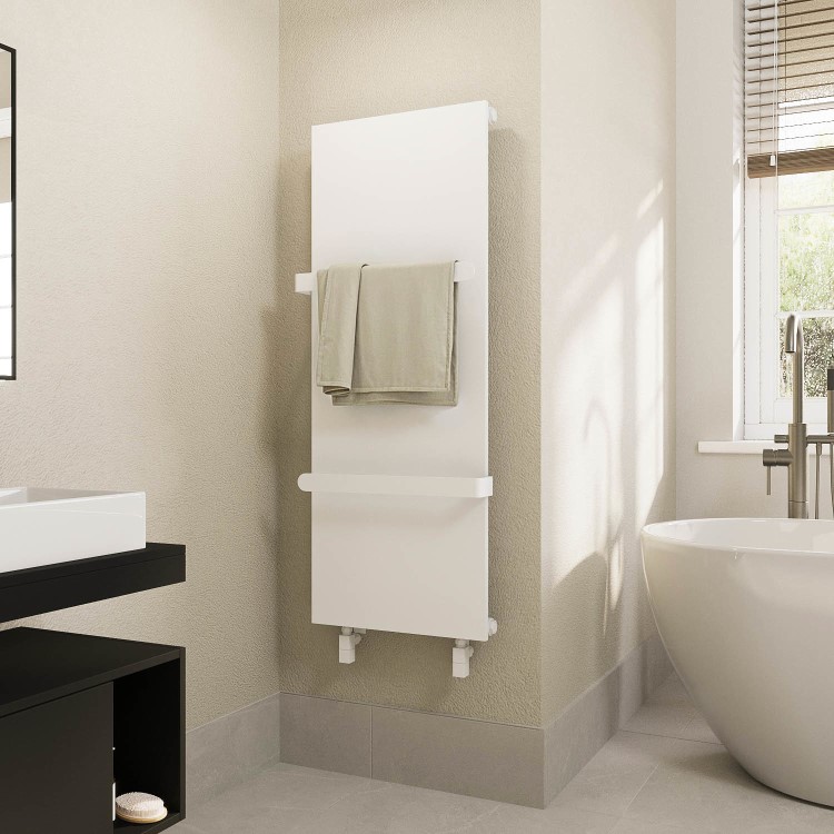 ONLY OPENED - White Vertical Panel Radiator with Towel Bars 1220 x 452mm - Hesperia
