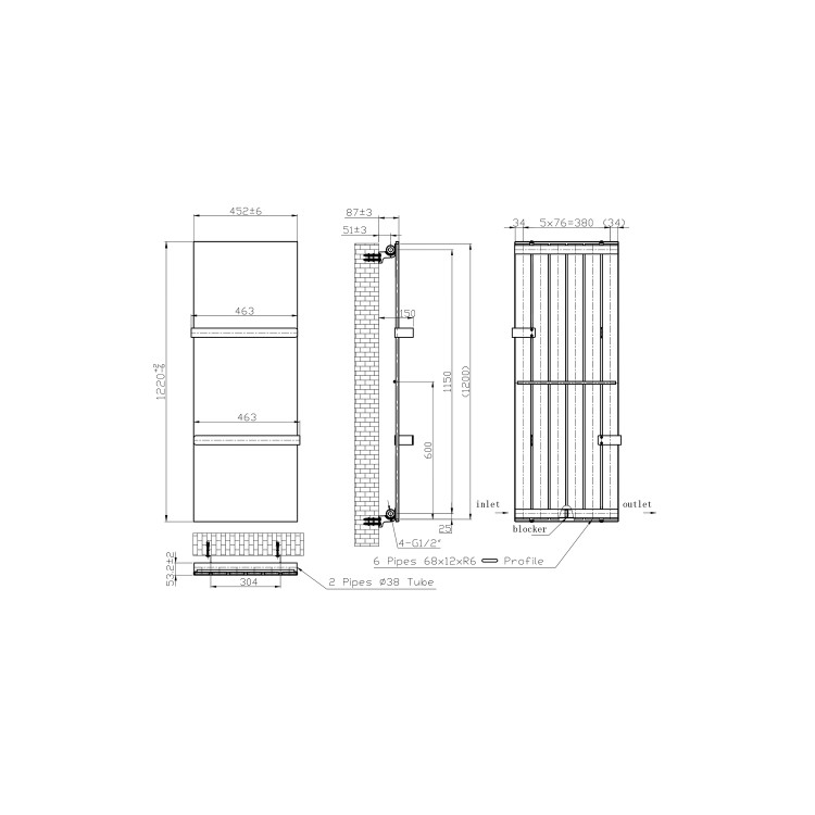 ONLY OPENED - White Vertical Panel Radiator with Towel Bars 1220 x 452mm - Hesperia