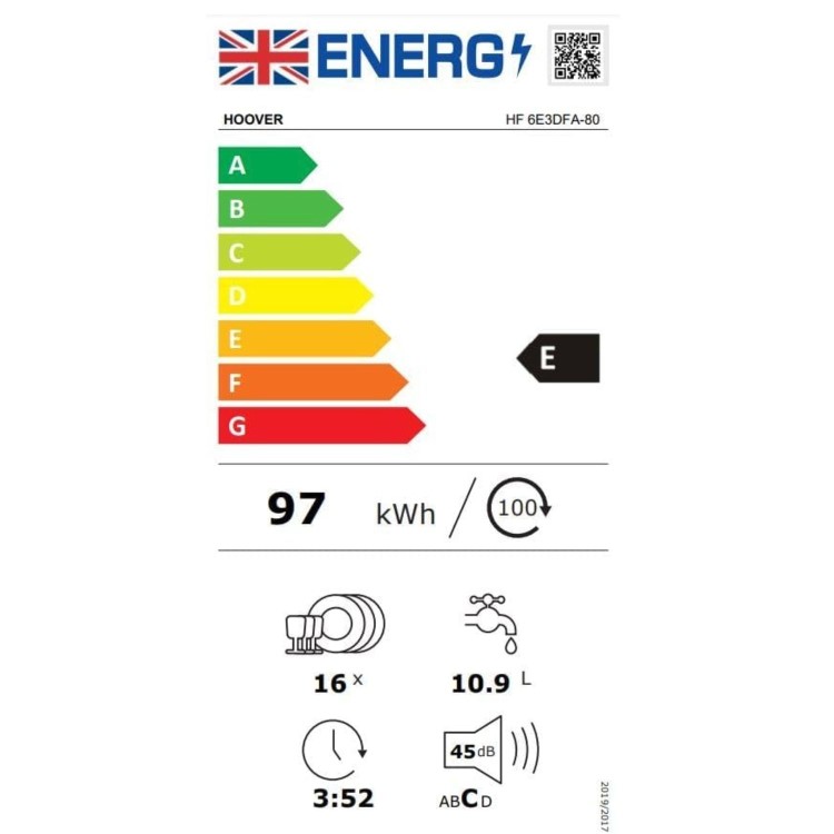 Hoover H-DISH 500 16 Place Settings Freestanding Dishwasher - Graphite