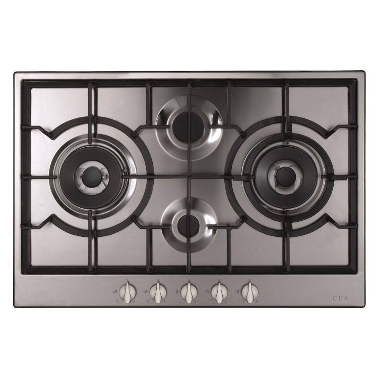 CDA 75cm 4 Burner Gas Hob with 2 Wok Burners - Stainless Steel