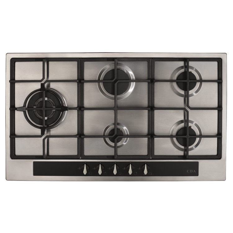 CDA 86cm 5 Burner Gas Hob with Wok Burner - Stainless Steel