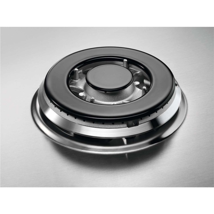 Refurbished AEG HGB95520YM 86cm 5 Burner Gas Hob With Cast Iron Pan Stands Stainless steel