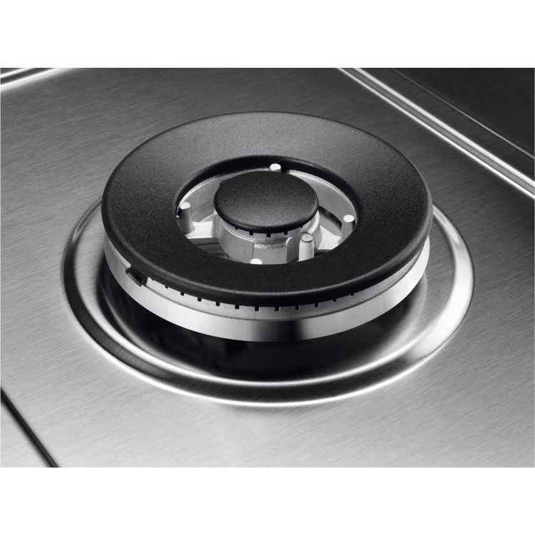 Refurbished AEG HGB95520YM 86cm 5 Burner Gas Hob With Cast Iron Pan Stands Stainless steel