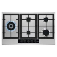 Refurbished AEG HGB95520YM 86cm 5 Burner Gas Hob With Cast Iron Pan Stands Stainless steel