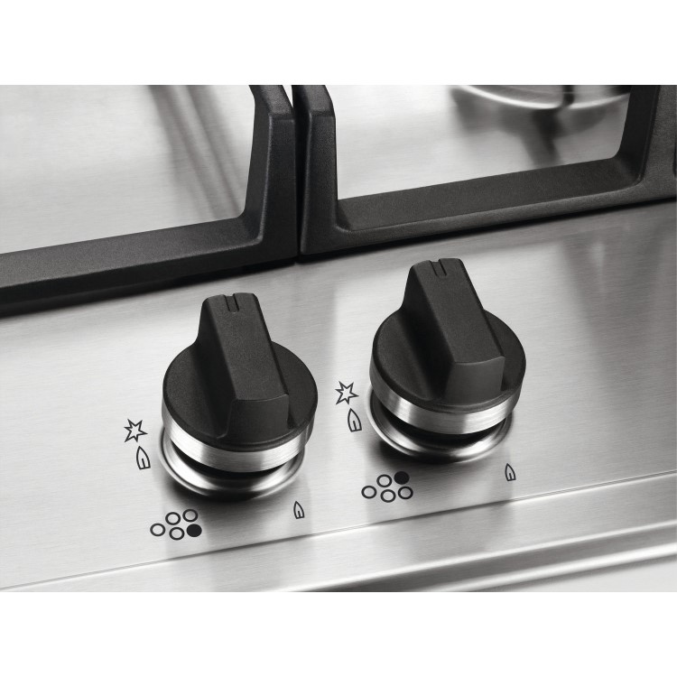 Refurbished AEG HGB95520YM 86cm 5 Burner Gas Hob With Cast Iron Pan Stands Stainless steel