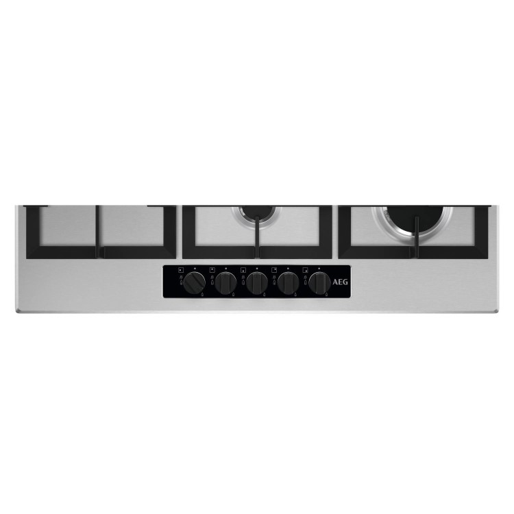 Refurbished AEG HGB95520YM 86cm 5 Burner Gas Hob With Cast Iron Pan Stands Stainless steel