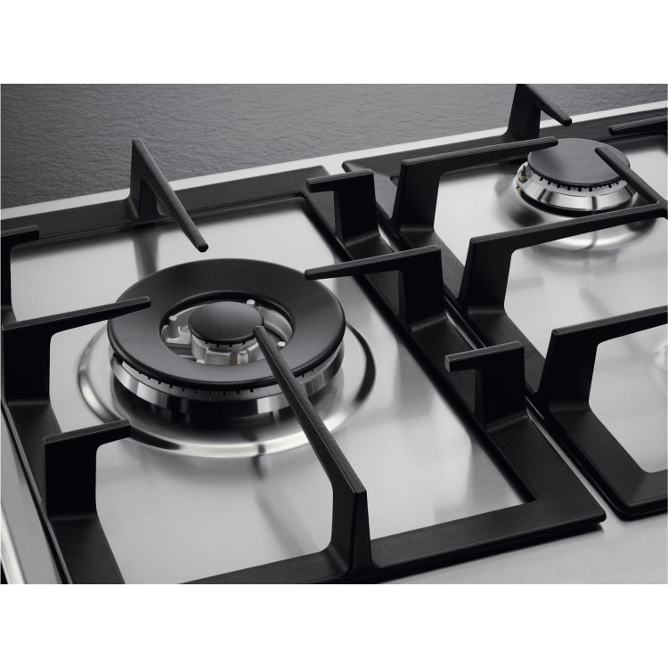 Refurbished AEG HGB95520YM 86cm 5 Burner Gas Hob With Cast Iron Pan Stands Stainless steel
