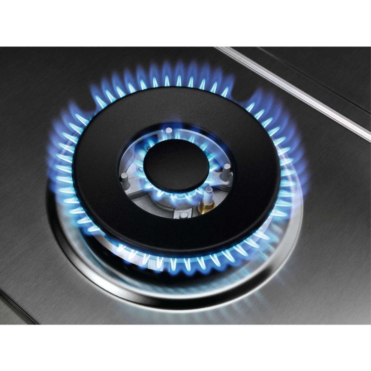 Refurbished AEG HGB95520YM 86cm 5 Burner Gas Hob With Cast Iron Pan Stands Stainless steel