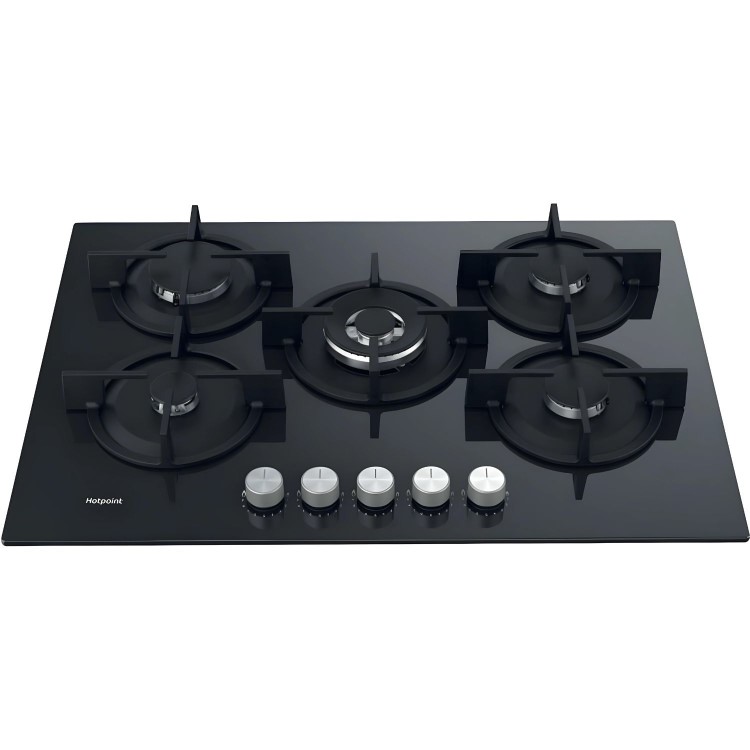 Hotpoint 73cm Gas on Glass 5 Burner Gas Hob - Black Glass