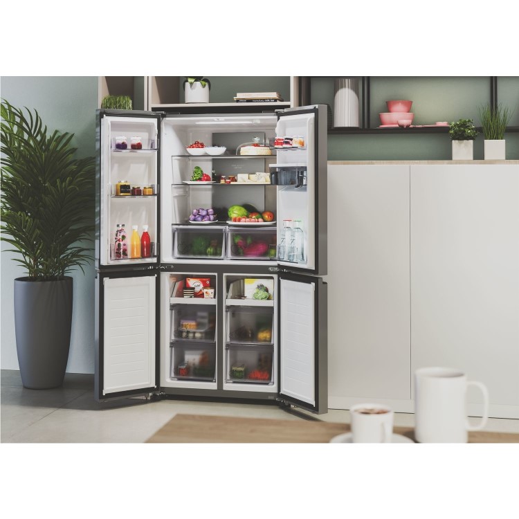 Refurbished Hoover HHCR3818EWPL Freestanding 463 Litre American Frost Free Fridge Freezer Silver