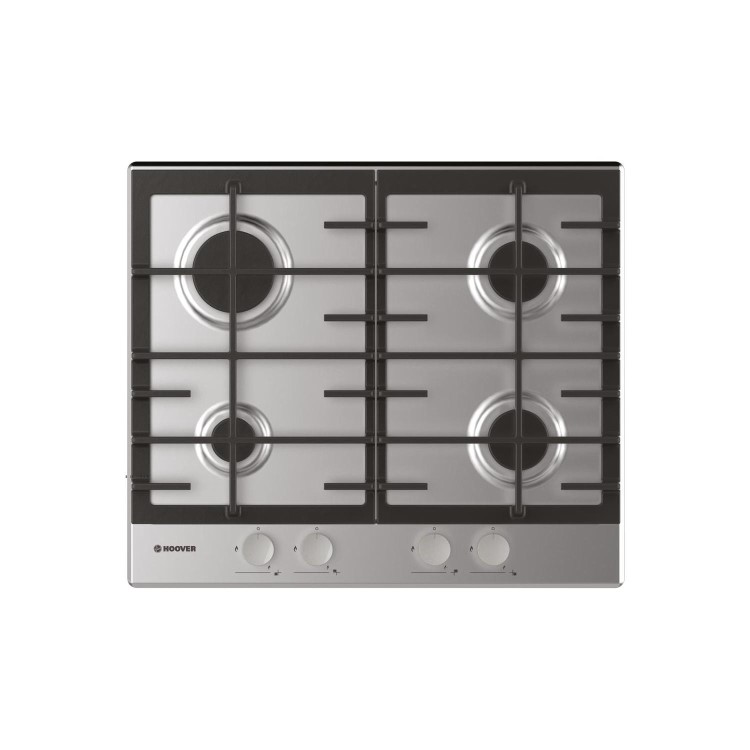 Hoover HHG6BRMX 60cm Four Burner Gas Hob With Cast Iron Pan Stands - Stainless Steel