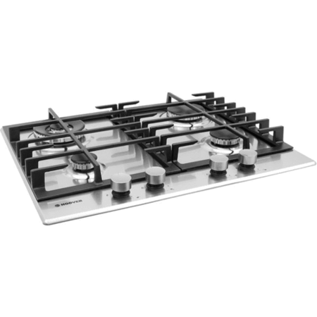 Hoover HHG6BRMX 60cm Four Burner Gas Hob With Cast Iron Pan Stands - Stainless Steel