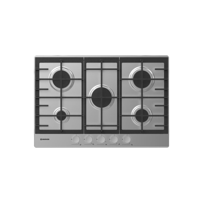 Hoover HHG7MX 75cm Five Burner Gas Hob With Cast Iron Pan Stands - Stainless Steel