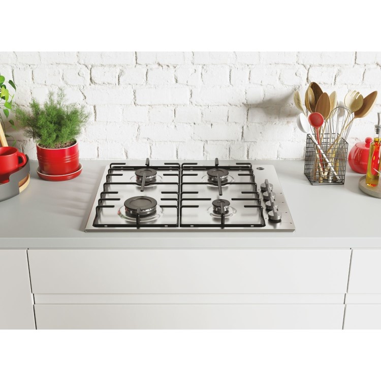 Hoover 60cm 4 Burner Gas Hob - Silver