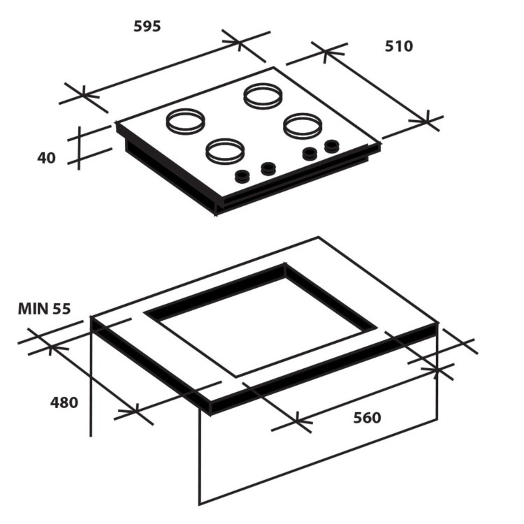 Hoover 60cm 4 Burner Gas Hob - Silver