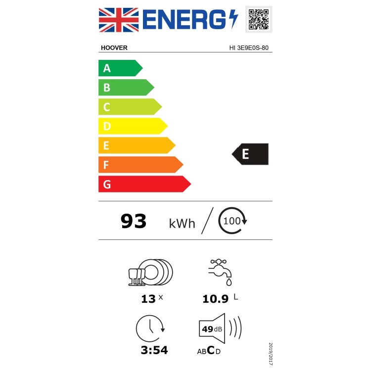 Refurbished Hoover H-Dish 300 HI3E9E0S-80 13 Place Fully Integrated Dishwasher White