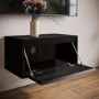 Wide Black Floating Bedside Table with Storage - Hiro
