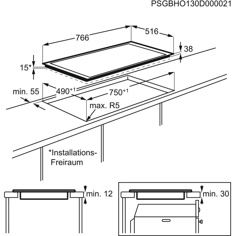AEG 3000 Series 77cm 4 Zone Ceramic Hob with Stainless Steel Frame