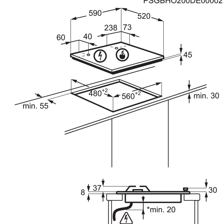AEG 6000 Series 60cm 4 Burner Gas Hob - Black