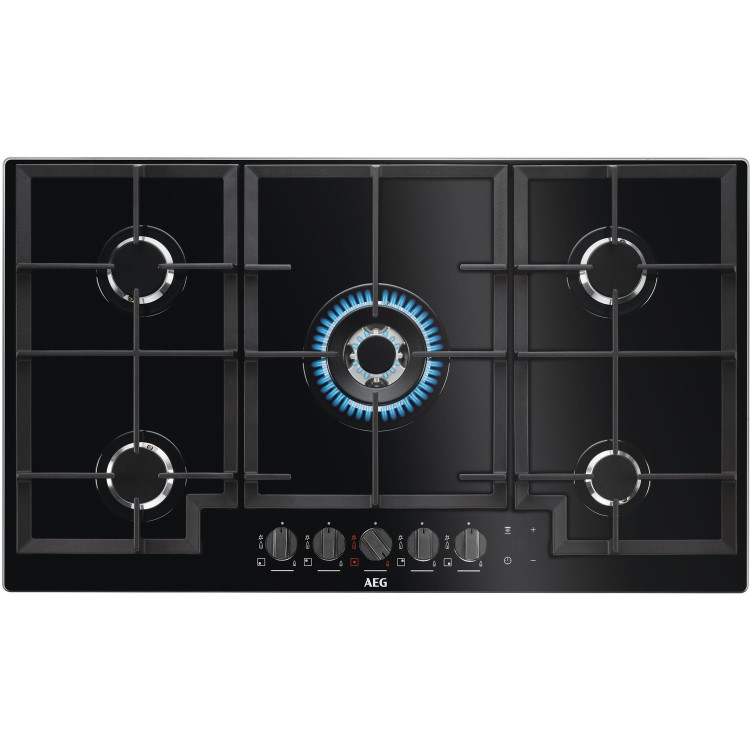 AEG 88cm Gas-on-glass Five Burner Gas Hob with Work Burner - Black