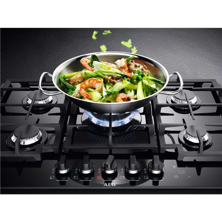AEG 88cm Gas-on-glass Five Burner Gas Hob with Work Burner - Black