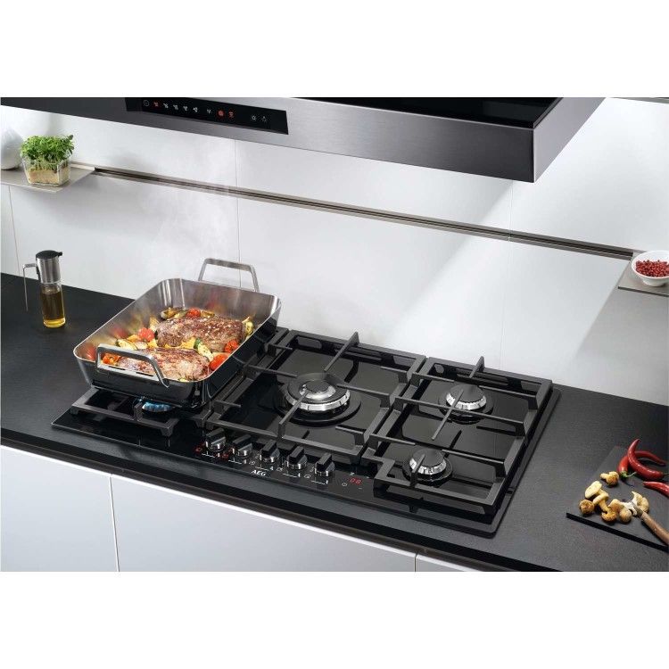 AEG 88cm Gas-on-glass Five Burner Gas Hob with Work Burner - Black