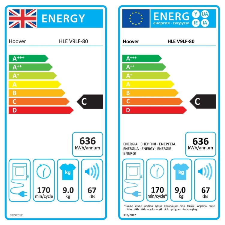 Refurbished Hoover HLEV9LF-80 Freestanding Vented 9KG Tumble Dryer White
