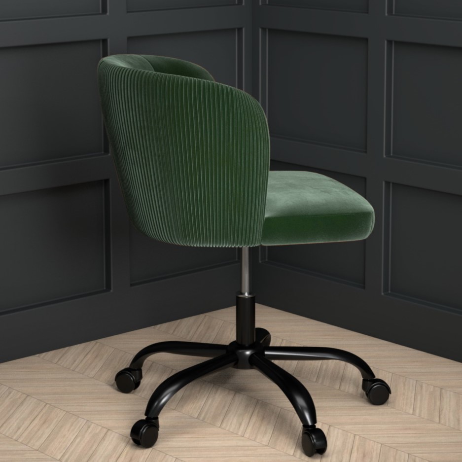 Green Velvet Office Chair with Swivel Base and Pleated Detail Holly