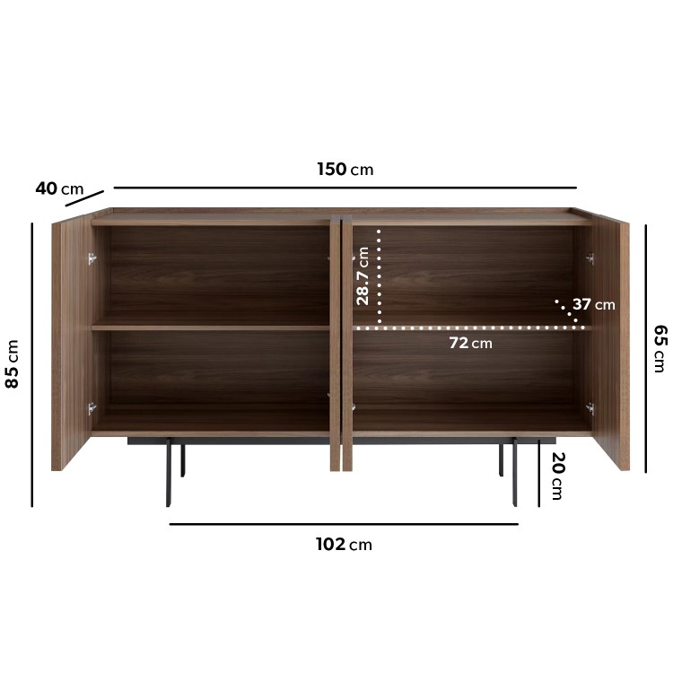 Large Walnut Modern Sideboard with 4 Doors - Helmer