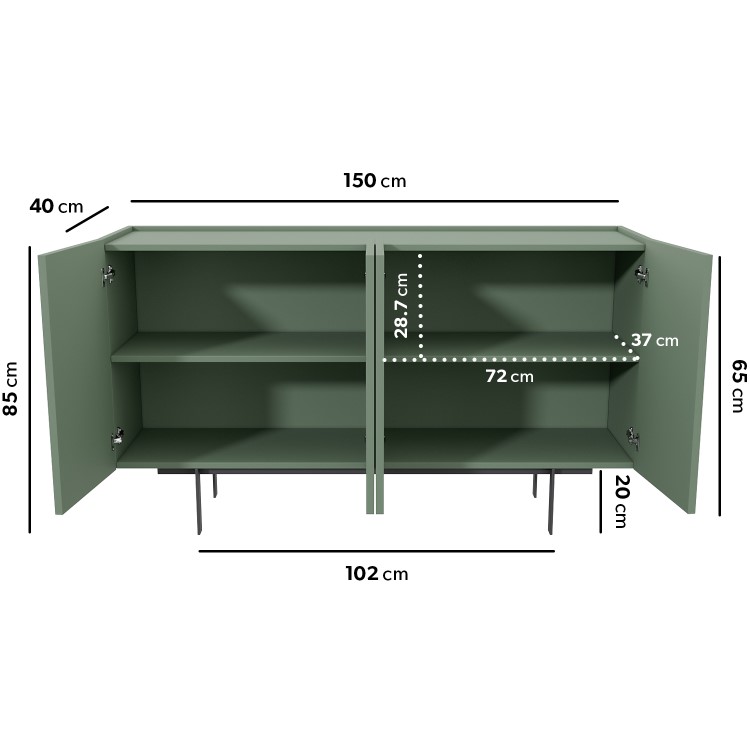 Large Green Sideboard with 4 Doors - Helmer