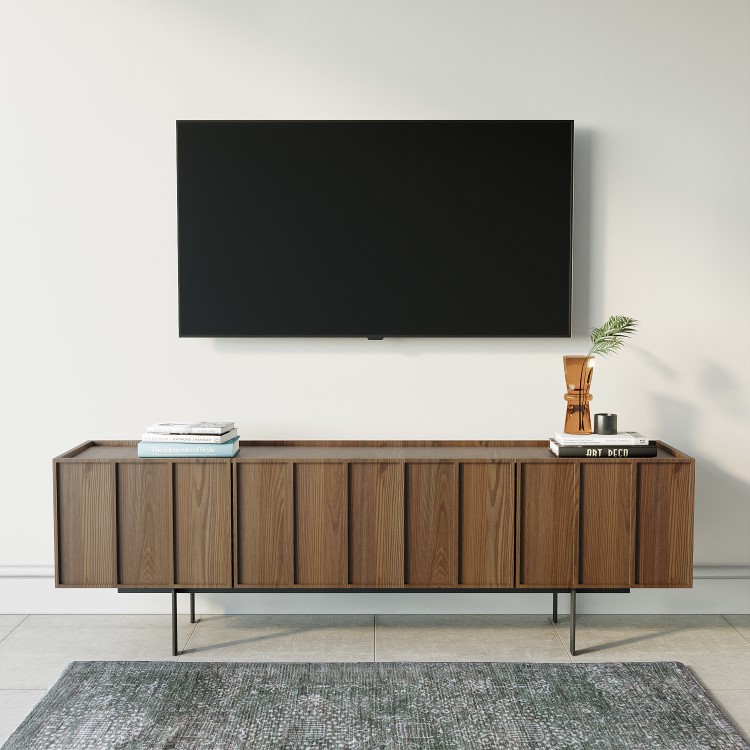 Wide Walnut TV Stand with Storage - TV's up to 70" - Helmer