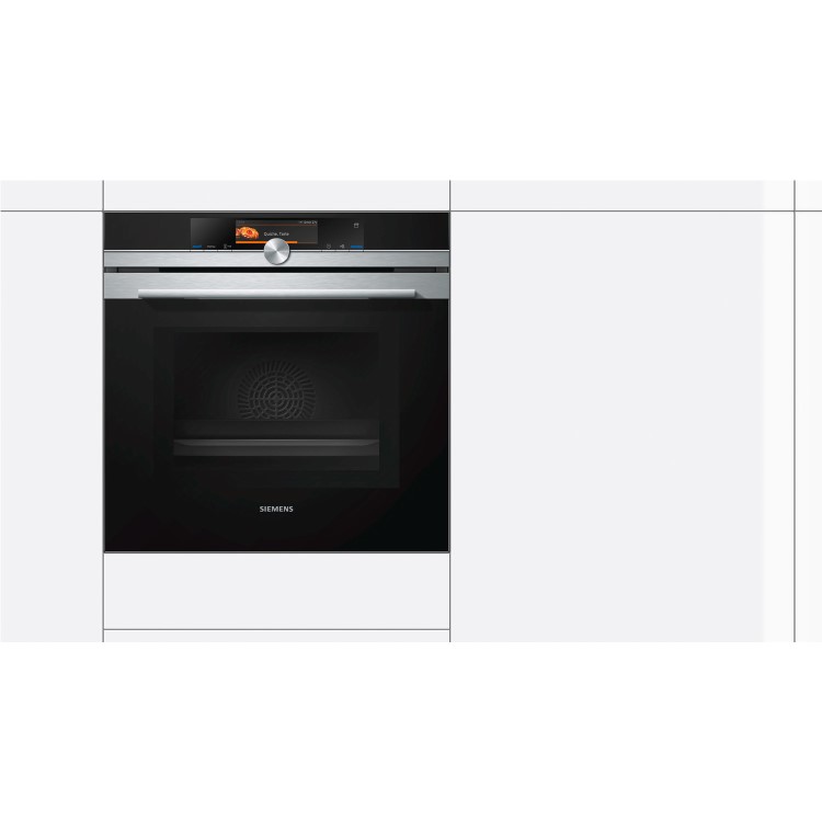 Refurbished Siemens iQ700 HM656GNS6B 60cm Single Built In Electric Oven With Microwave Black And Stainless Steel