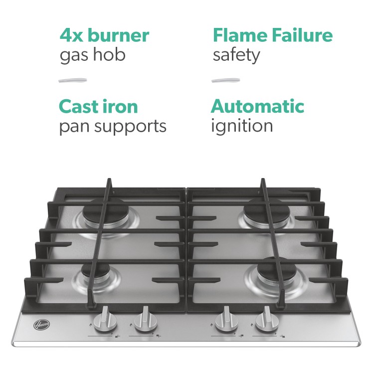 Hoover HMK6GRK3X 60cm 4 Burner Gas Hob - Stainless Steel