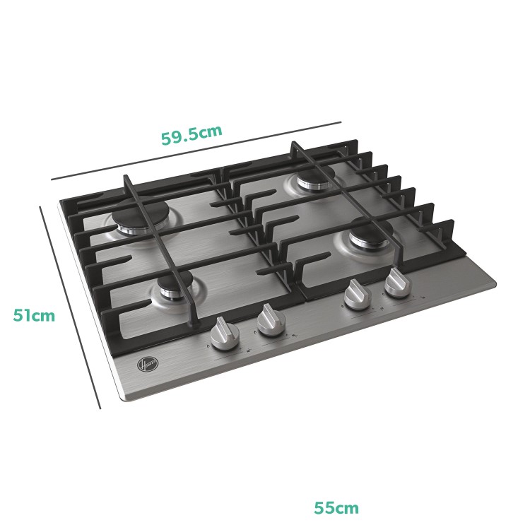 Hoover HMK6GRK3X 60cm 4 Burner Gas Hob - Stainless Steel