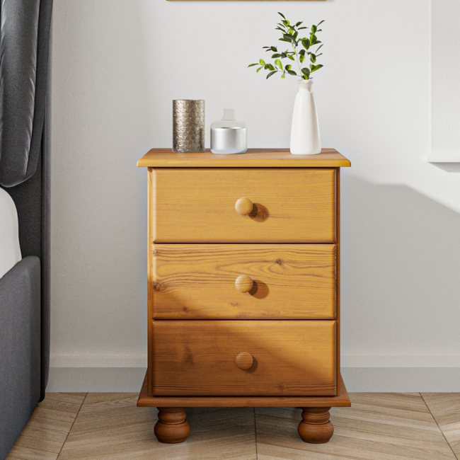 Pine 3 Drawer Bedside Table - Hamilton
