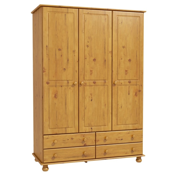 Pine 3 Door Triple Wardrobe with Drawers - Hamilton