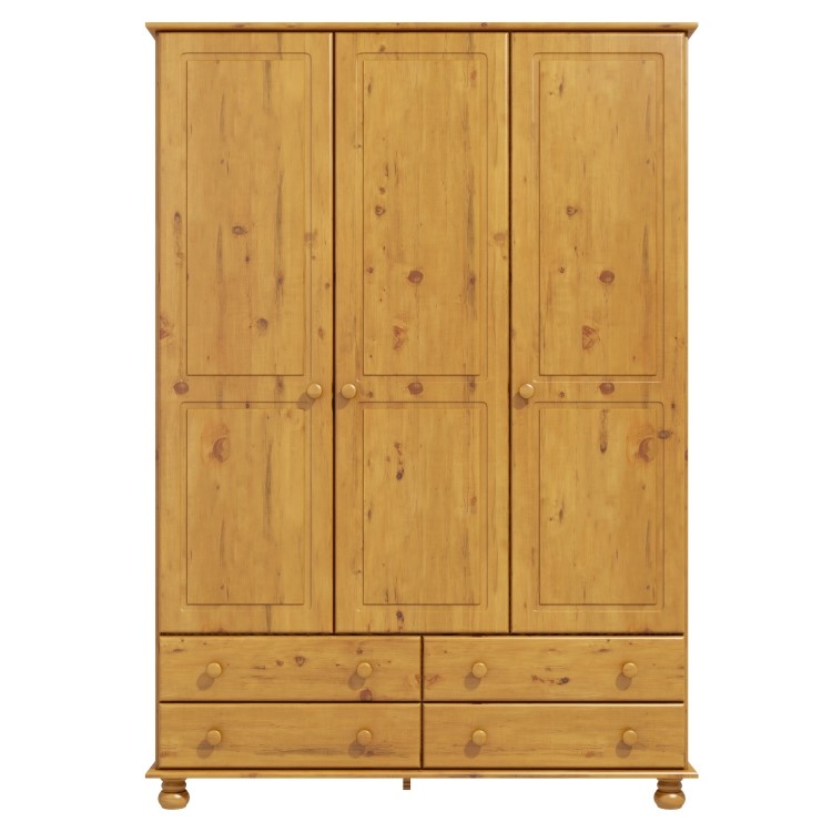 Pine 3 Door Triple Wardrobe with Drawers - Hamilton